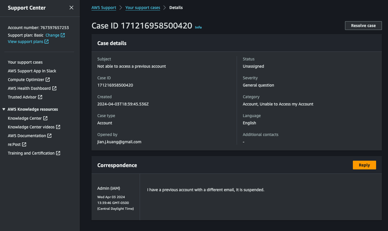 The case details page is where customers view case correspondence and reply to support engineers.
